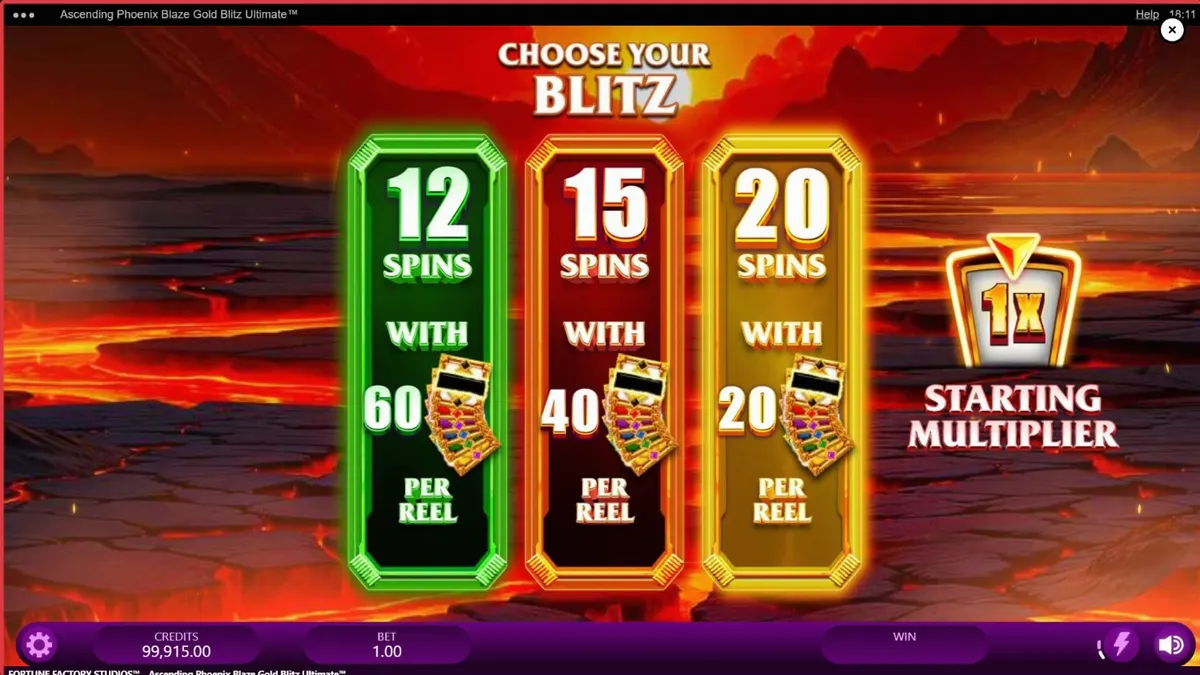 Visual artistik burung Phoenix emas dalam slot Ascending Phoenix Blaze Gold Blitz Ultimate
