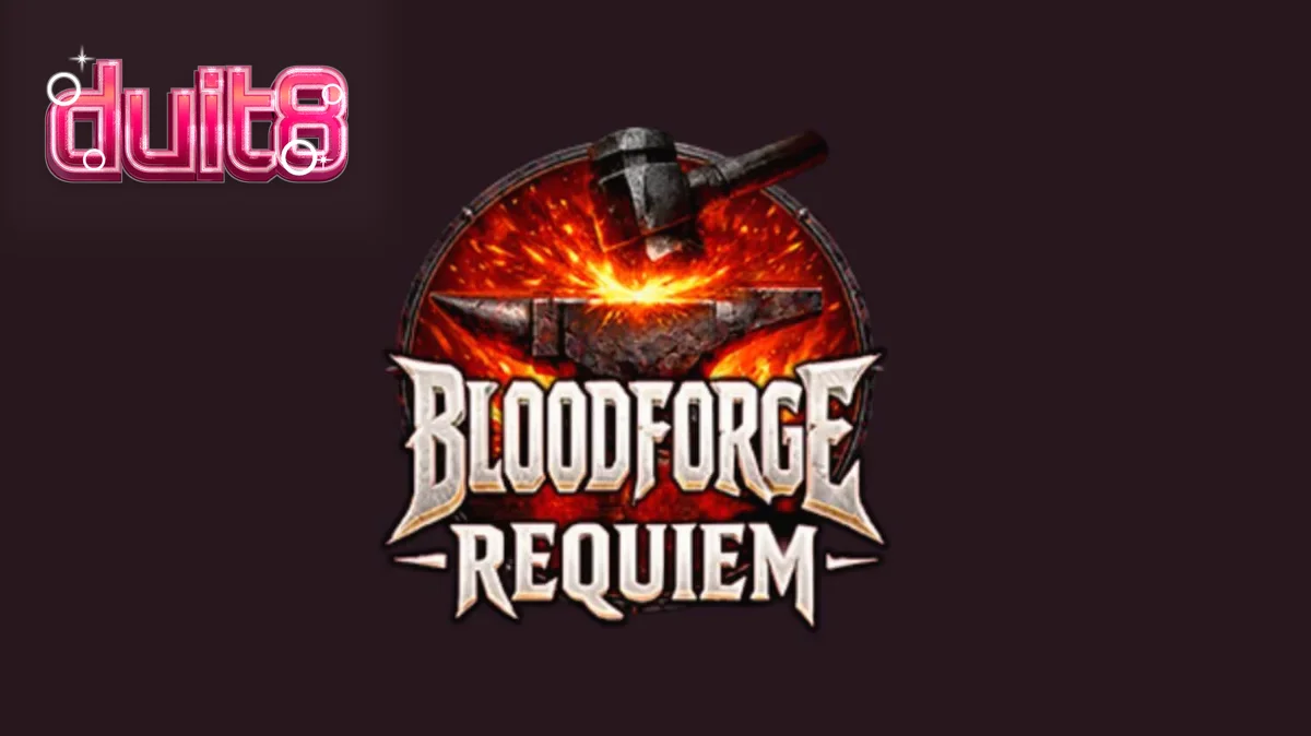 Tampilan visual slot Bloodforge Requiem dengan tema landasan tempa api dan baja.